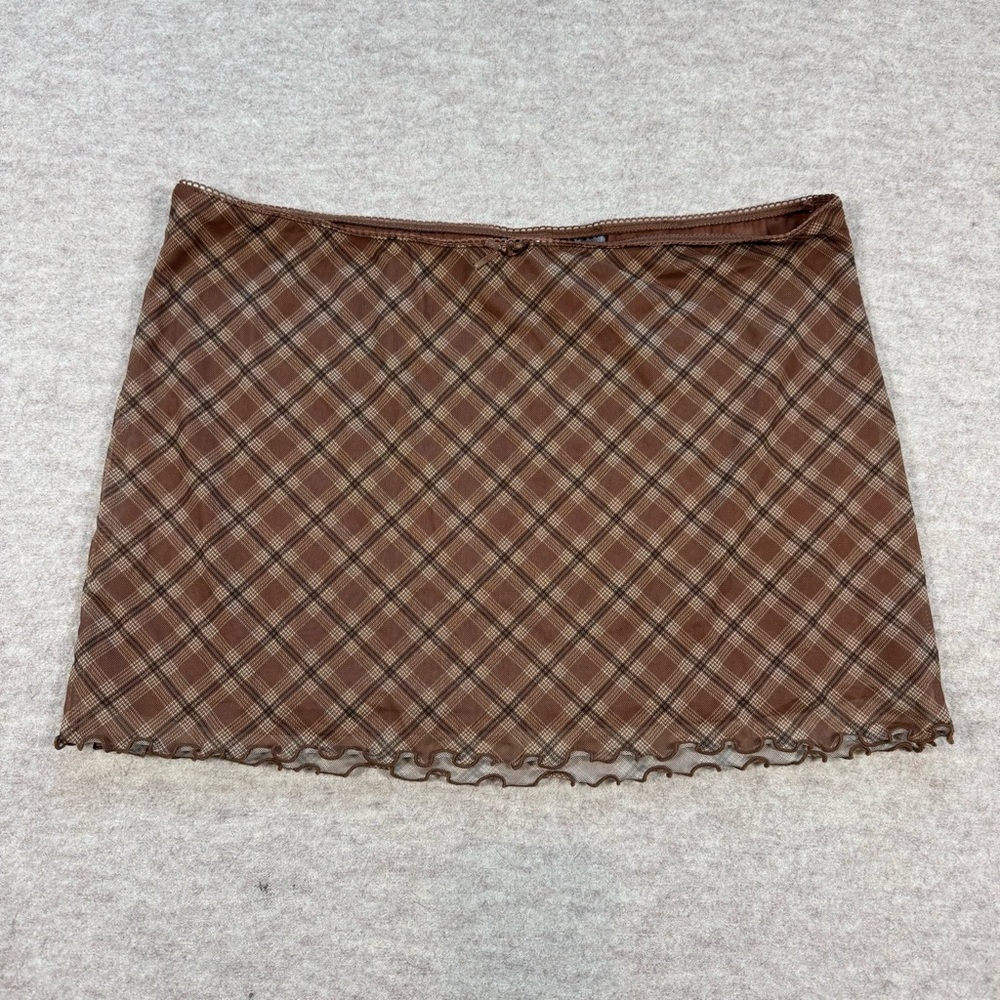 H&M Brown Plaid Mini Skirt with Cream Accents